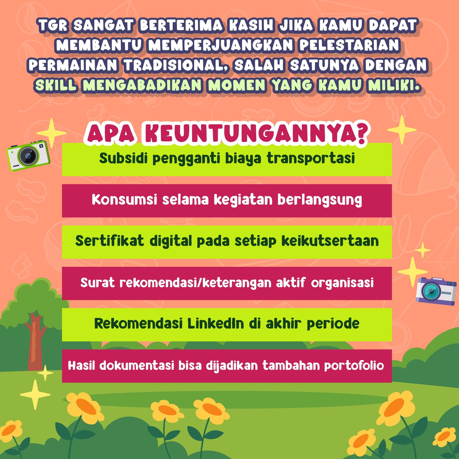 Galeri aktivitas Open Recruitment Documentation Team TGR ke-4