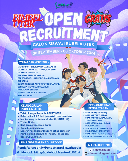 Pendaftaran Siswa/Siswi Bimbel UTBK RUBELA