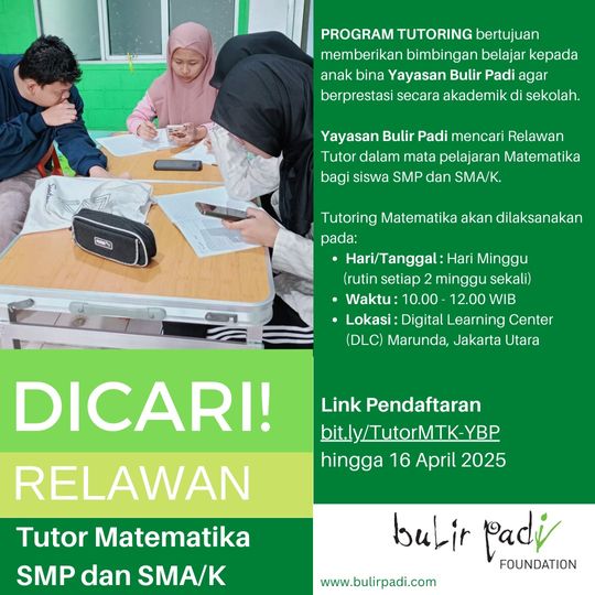 DICARI! Relawan Tutor Matematika SMP dan SMA/K
