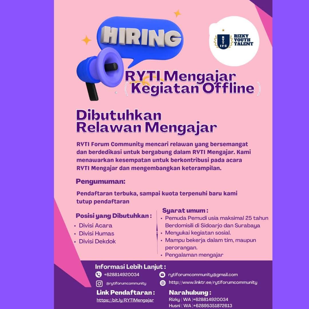 Galeri aktivitas Open Volunteer RYTI Mengajar  - Kegiatan Offline ke-2