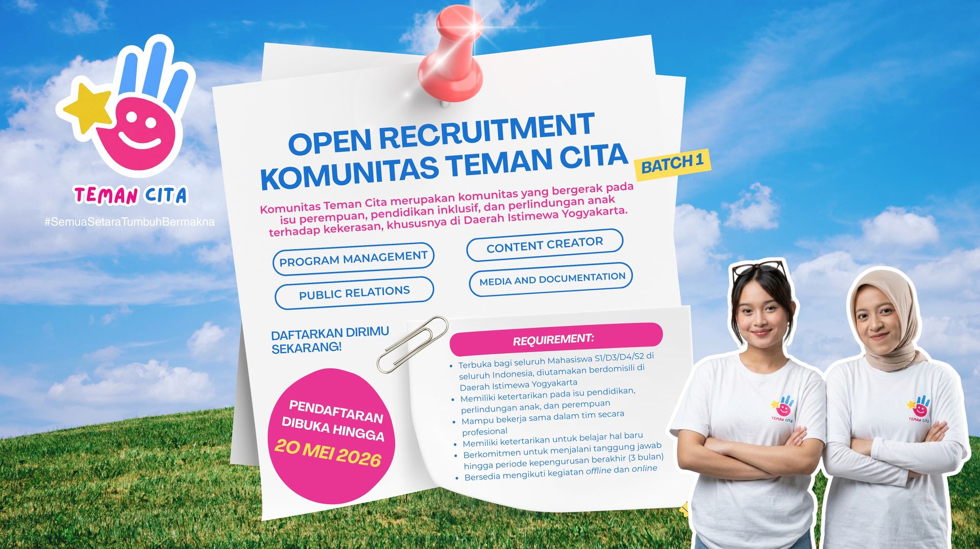 OPEN RECRUITMENT KOMUNITAS TEMAN CITA BATCH 1