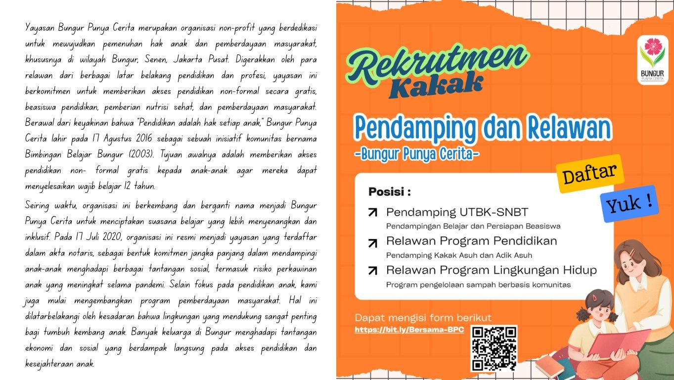 Relawan dan Pendamping Kakak Bungur Punya Cerita