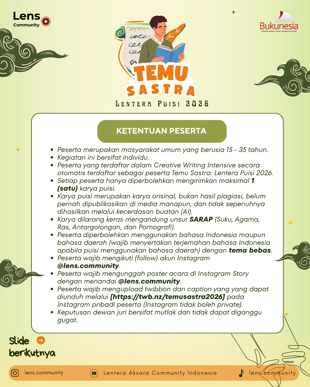 Galeri aktivitas EXTENDED TEMU SASTRA: LENTERA PUISI 2026 ke-3